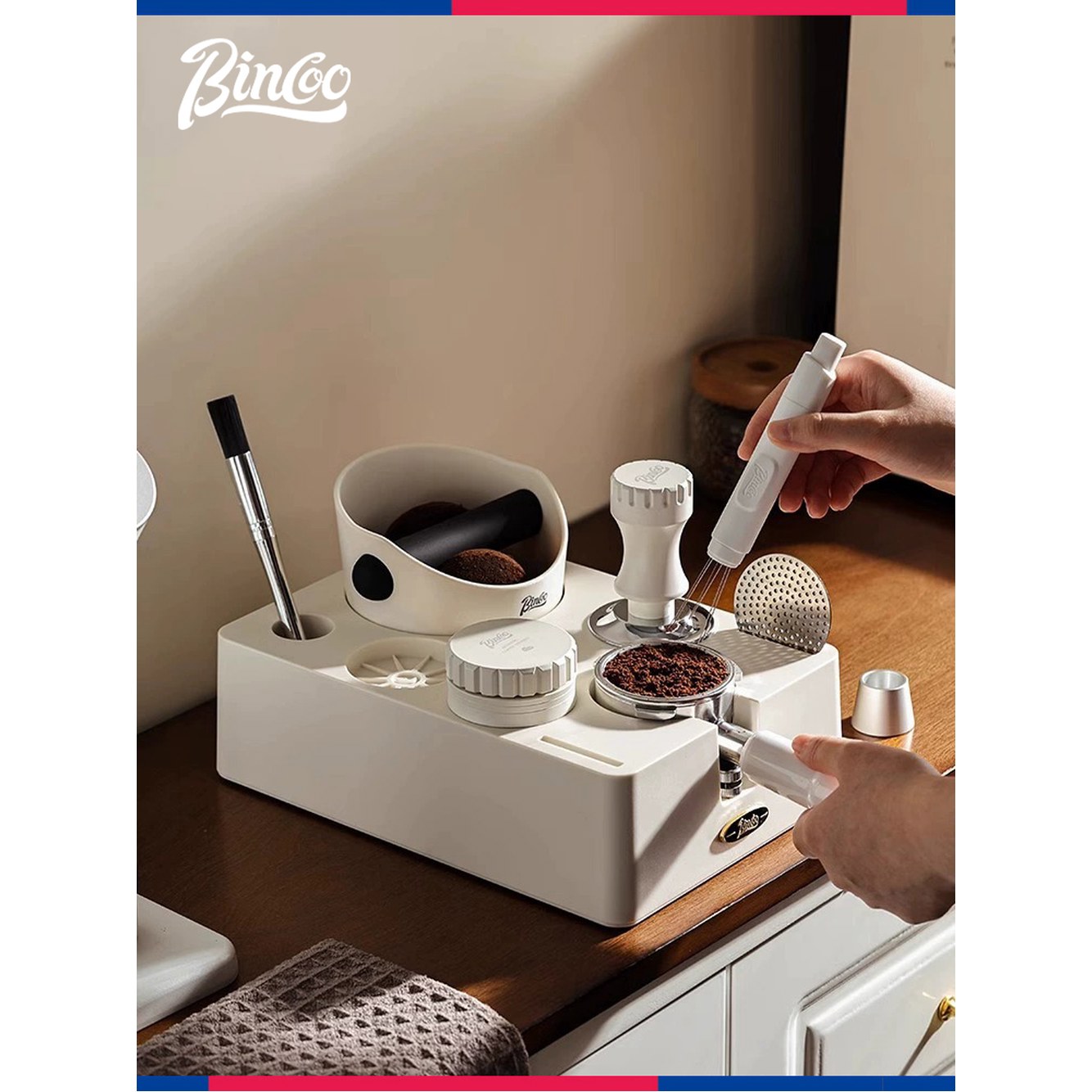 커피용품 프레스 커피 찌꺼기 스탠드 탬핑 버킷 스테이션세트 정리 화이트 프레스드파우더세트51mm 4세트 넉박스 : 글로벌쇼퍼스컴퍼니