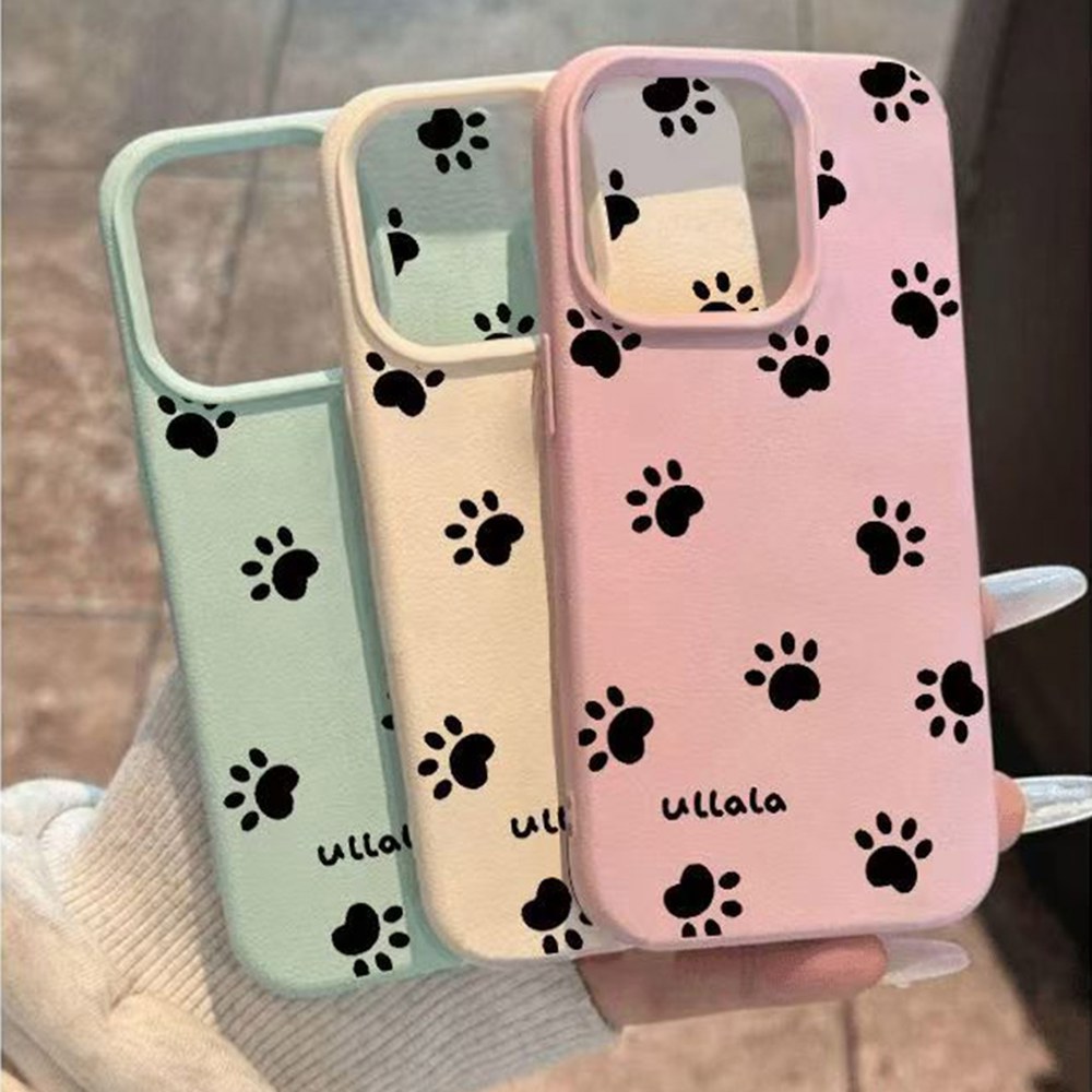 검은 개 발자국 인쇄 전화 케이스 IPhone 16 15 14 13 12 11 Pro Max Plus Matte Lichee 패턴 소프트 TPU 커버 : 만만종합몰
