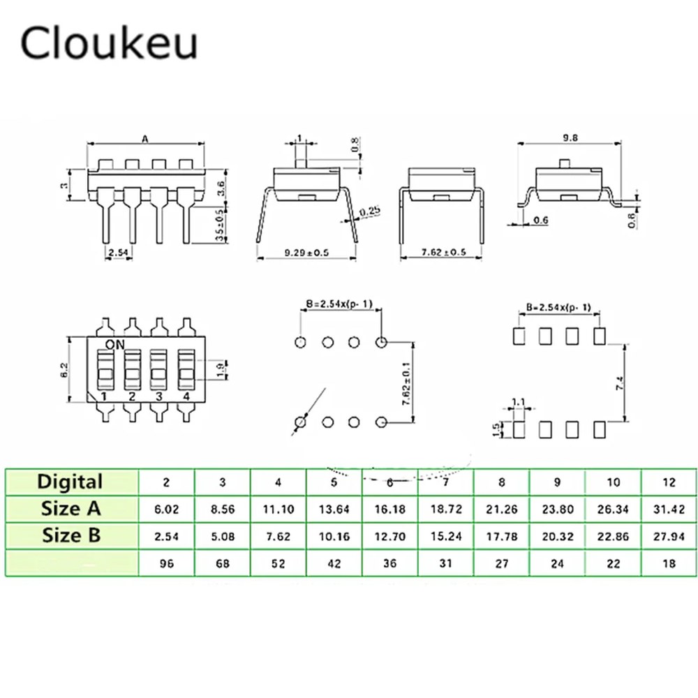 SMD 디지털 토글 스위치, KM-2, 3, 4, 5, 6, 8P, 2.54mm, 10 : 비노샵비노샵