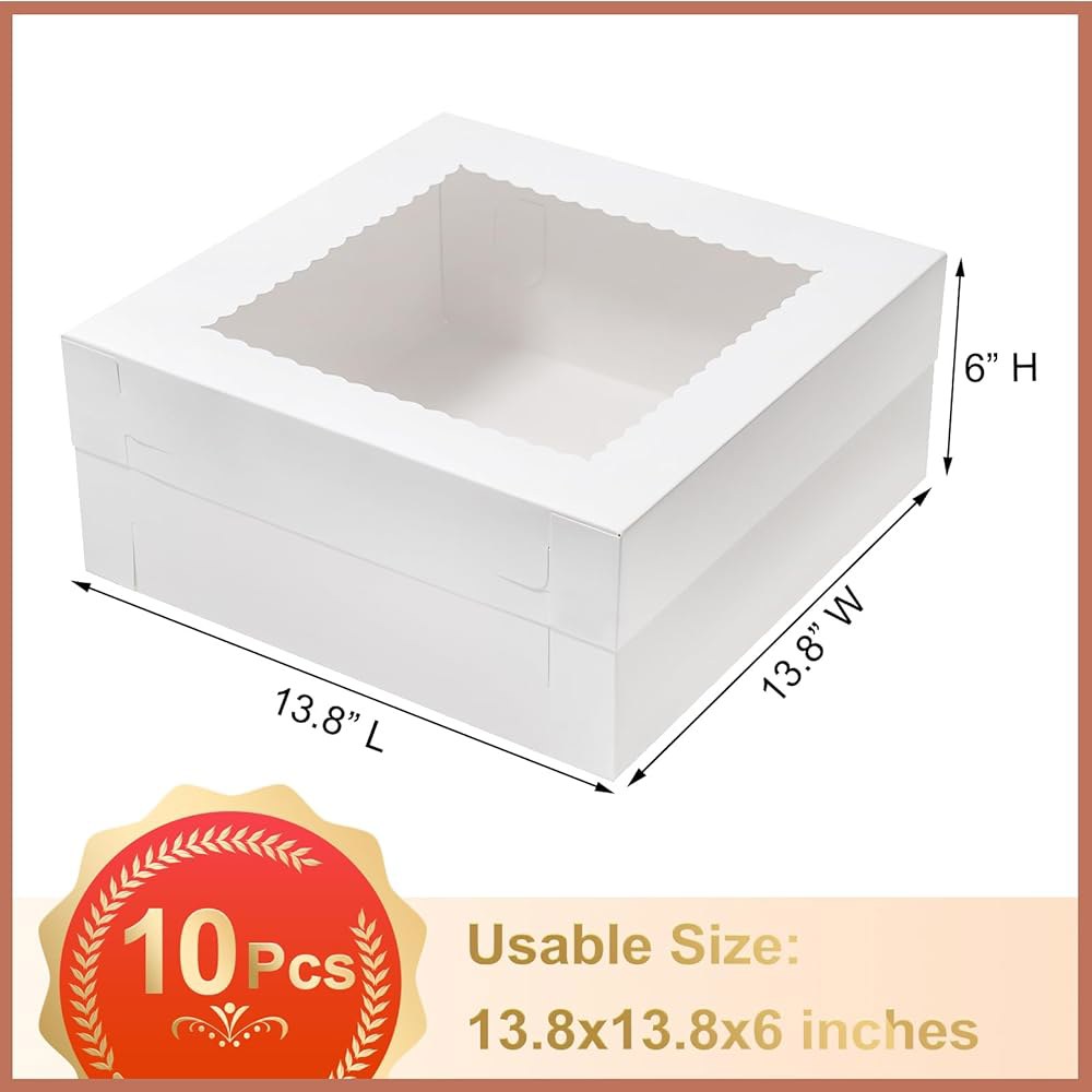 미플릿 14X14X6 인치 케이크 박스 10개 티어 케이크용 베이커리 14 화이트 대형 골판지 결혼식, 생일, 파티용 뚜껑이 있는 용기 포장 : 하운모어