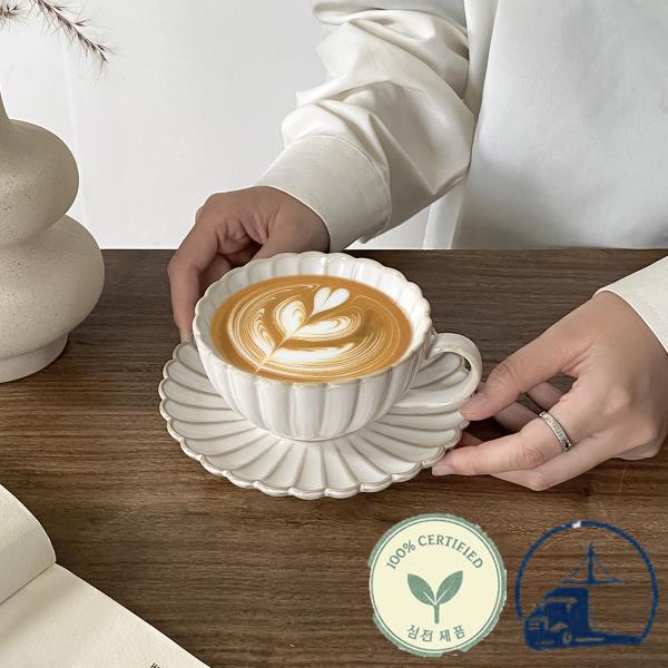 1세트 250ml 쉘 커피 컵과 접시 복고풍 일본 세라믹 가정 장식 사용 아침 식사 빵 우유 오후 차 라떼 선물 제공 : 이노랩커머스