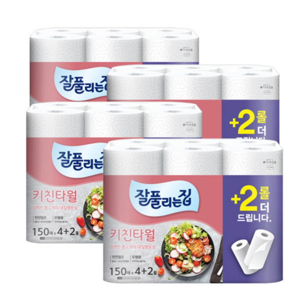 잘풀리는집 키친타올 150매 4+2롤 X 4개 : Wines