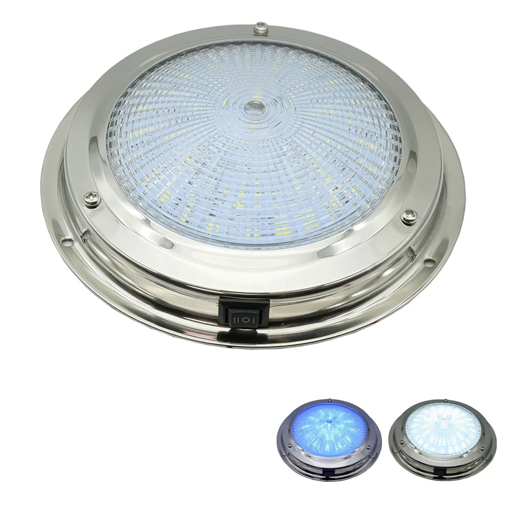 스믹스텍 마린 보트 돔 라이트, 듀얼 컬러 5.5인치 12V LED 실내 조명, 토글 스위치, 스테인리스 스틸 표면 마운트(화이트|블루) : 6우주상사