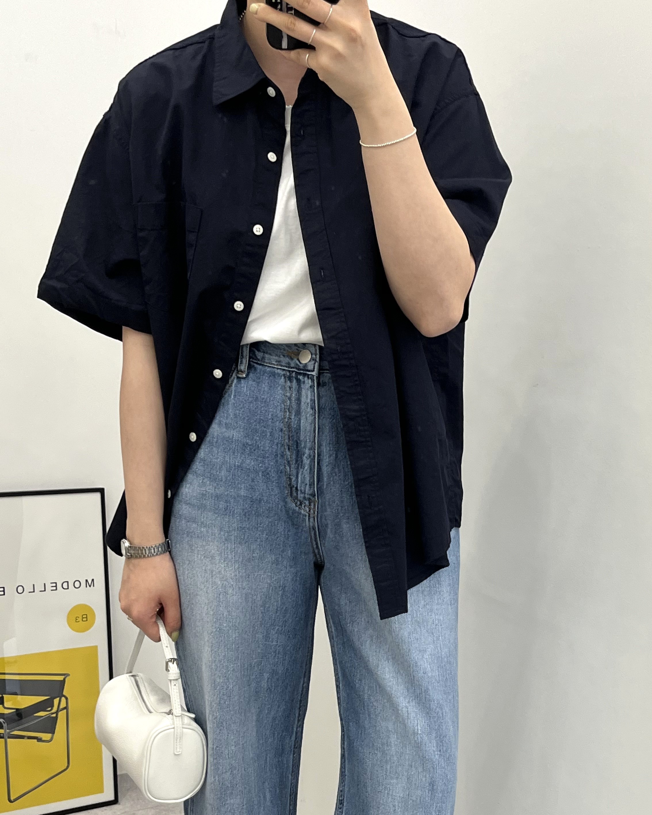 키튼 루즈핏 워싱 무지 반팔 셔츠 : 희노니