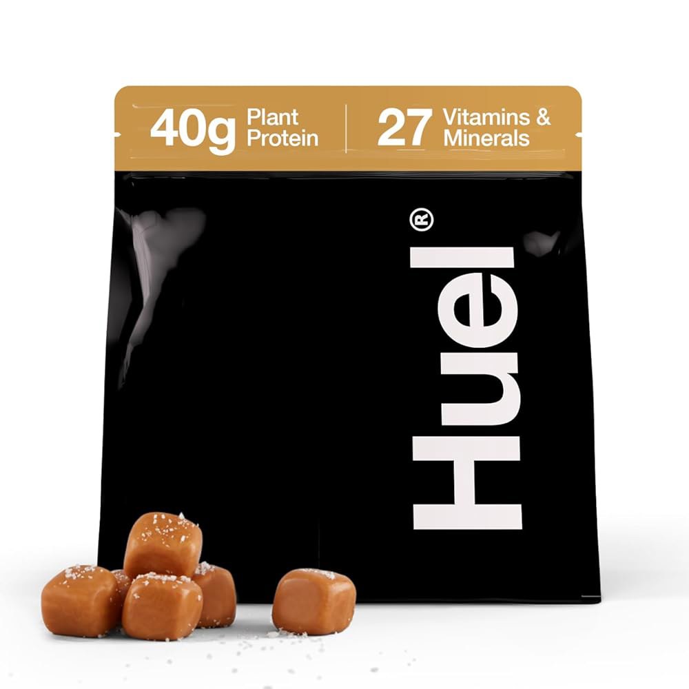 휴엘 블랙 에디션 | 솔티드 카라멜 40g 비건 단백질 파우더 영양학적으로 완벽한 식사 27가지 비타민 및 미네랄, 글루텐 프리 17인분... 