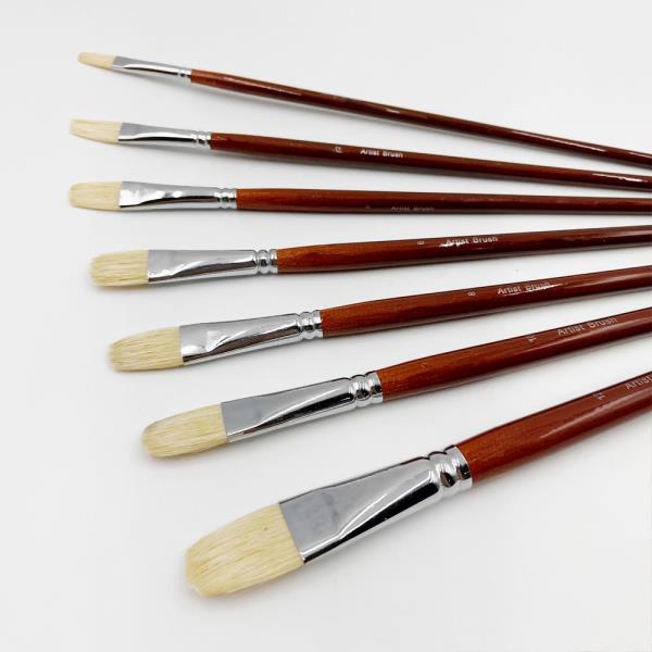 수채화붓 7pcs 전문 돼지 강모 헤이즐넛 오일 페인트 브러쉬 세트 아크릴 그림에 대 한 긴 나무 손잡이 자연 충칭 : 무지개종합유통