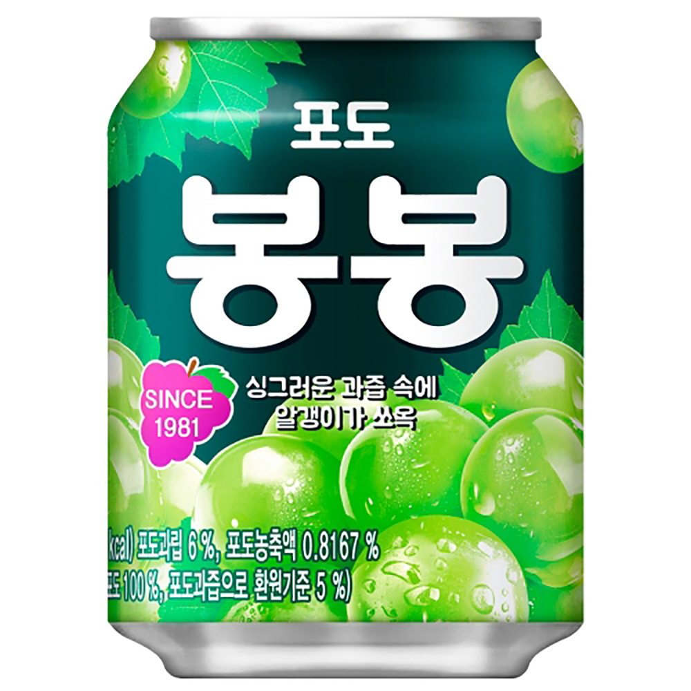 해태 포도 봉봉 알갱이 과즙음료 238ml, 24개 : 랜선스토어
