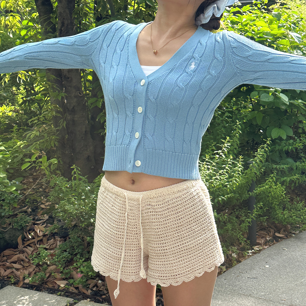 폴로 랄프로렌 여성 케이블 크롭 가디건 (네이비/화이트/블루) : 동부산아울렛명품관