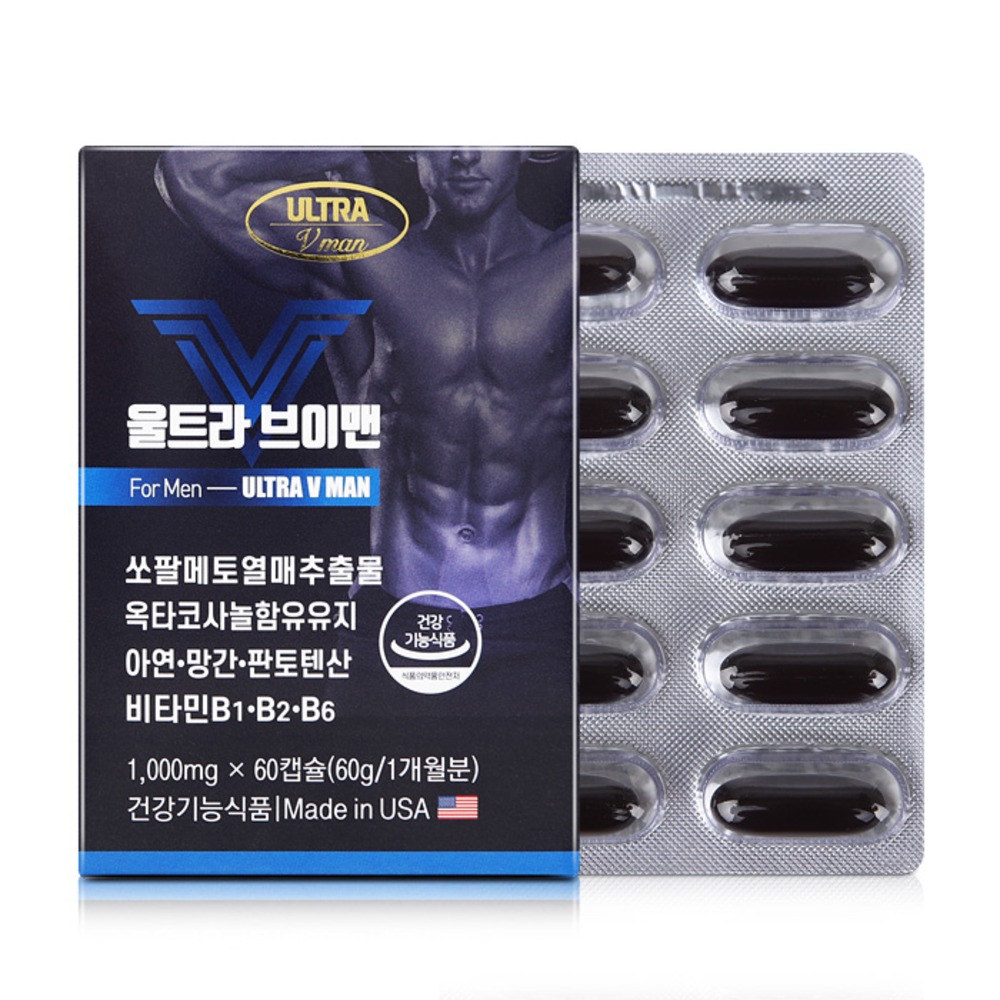 에버그린 울트라 브이맨 강직도 영양제 전립선 비대증 효능 약1000mg 60캡슐, 2개 : 휘늘
