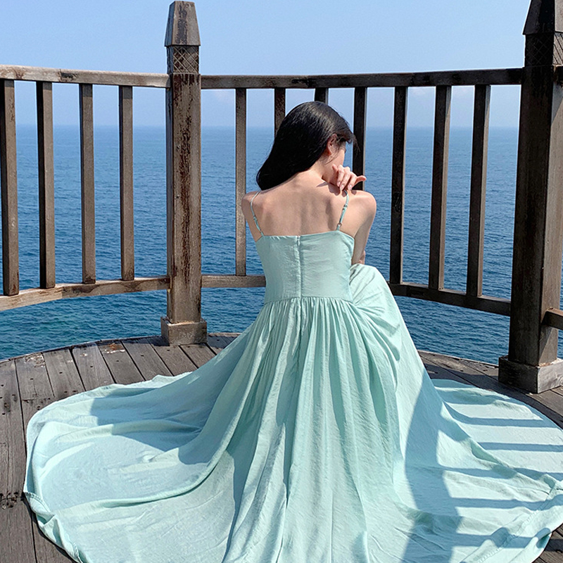 플라워코사지 민트 민소매 셀프웨딩 비치원피스 리조트룩 : 나인미호