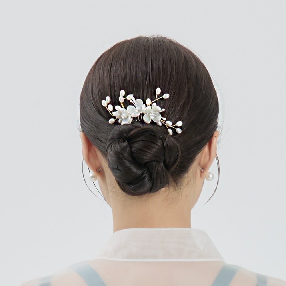 리슬 설화 뒤꽂이 골드 진주 혼주 웨딩 개량 생활 한복 올림머리 머리핀 헤어핀 : 리슬