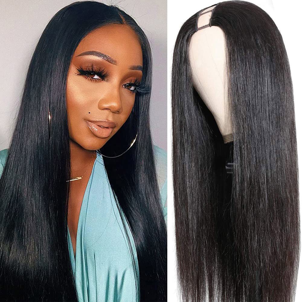 흑인 여성 스트레이트 초보자 친화적인 브라질 버진 휴먼 헤어 가발(밀도 180 , 16인치)을 위한 수라블리 U 파트 가발 14 180% Density... 