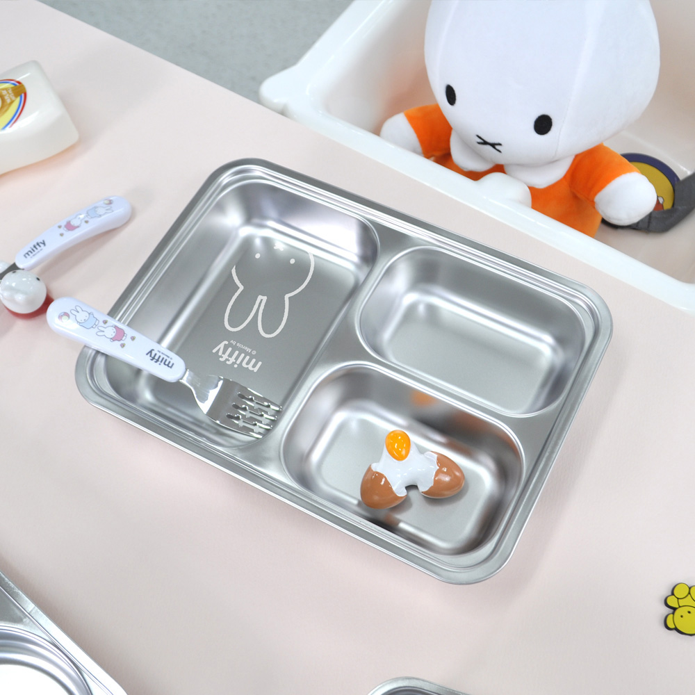 미피 캐릭터 스텐304 3칸 깊은 간식 식판 그릇 나눔 접시 식기세척기 유아 어린이 식기 : 씨에스동양상사