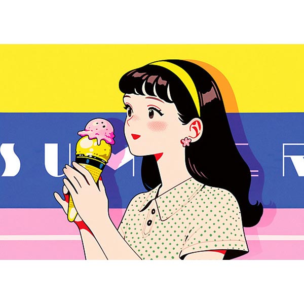 소프트 아이스크림 바 걸 여자 소녀 카페 베이커리 ice bar 콘 식당 간식 파르텔 벽지 시트지 롤스크린 : 으뜸데코