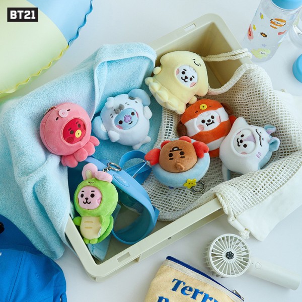 Kawaii BT21 인기 애니메이션 Cooky Tata Rj 미니 플러시 키 펜던트 오션 프렌즈 가방 장식품 선물 : 선업보시