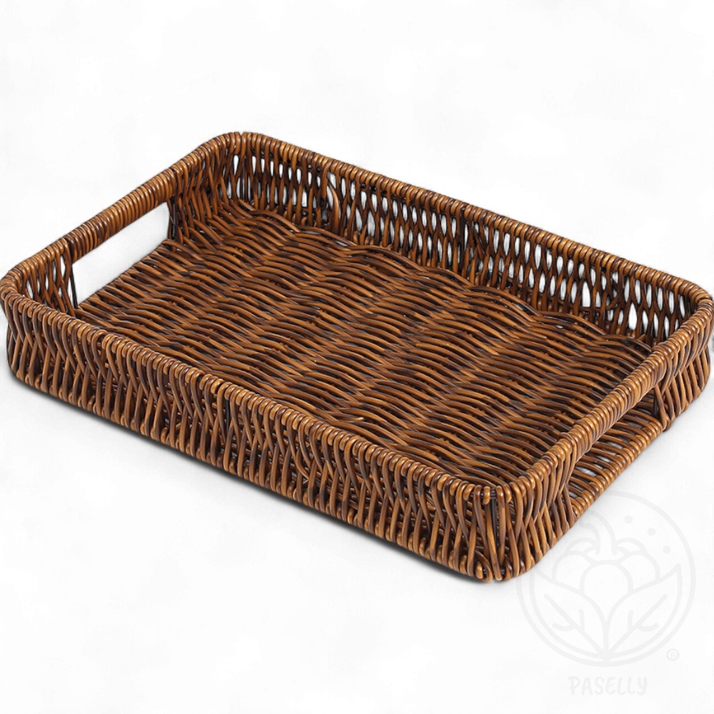 모던인테리어트레이 사각 라탄짜임 30x20cm 월넛 : 치커리샐러드