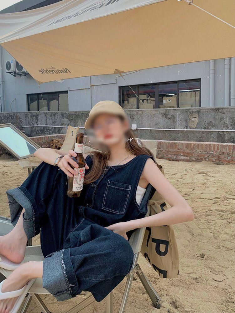 청슈트 빅사이즈 점핑슈트 오버롤 루즈 점프수트 연청 데님 멜빵 진청 나시 캐주얼 : 위아노마드웍스