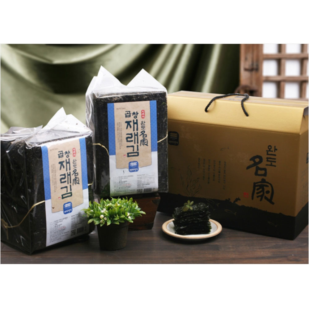 완도김 곱창김 재래김 선물세트/100장X2 친환경 지주식 고소한맛 백화점 명품김 : 전라도김치강진묵은지