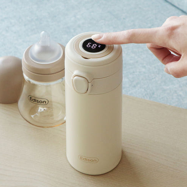 에디슨 LED 온도표시 원터치텀블러 350ml 신생아 아기 분유 보온병 보온 텀블러 베이지 : 쎌마루