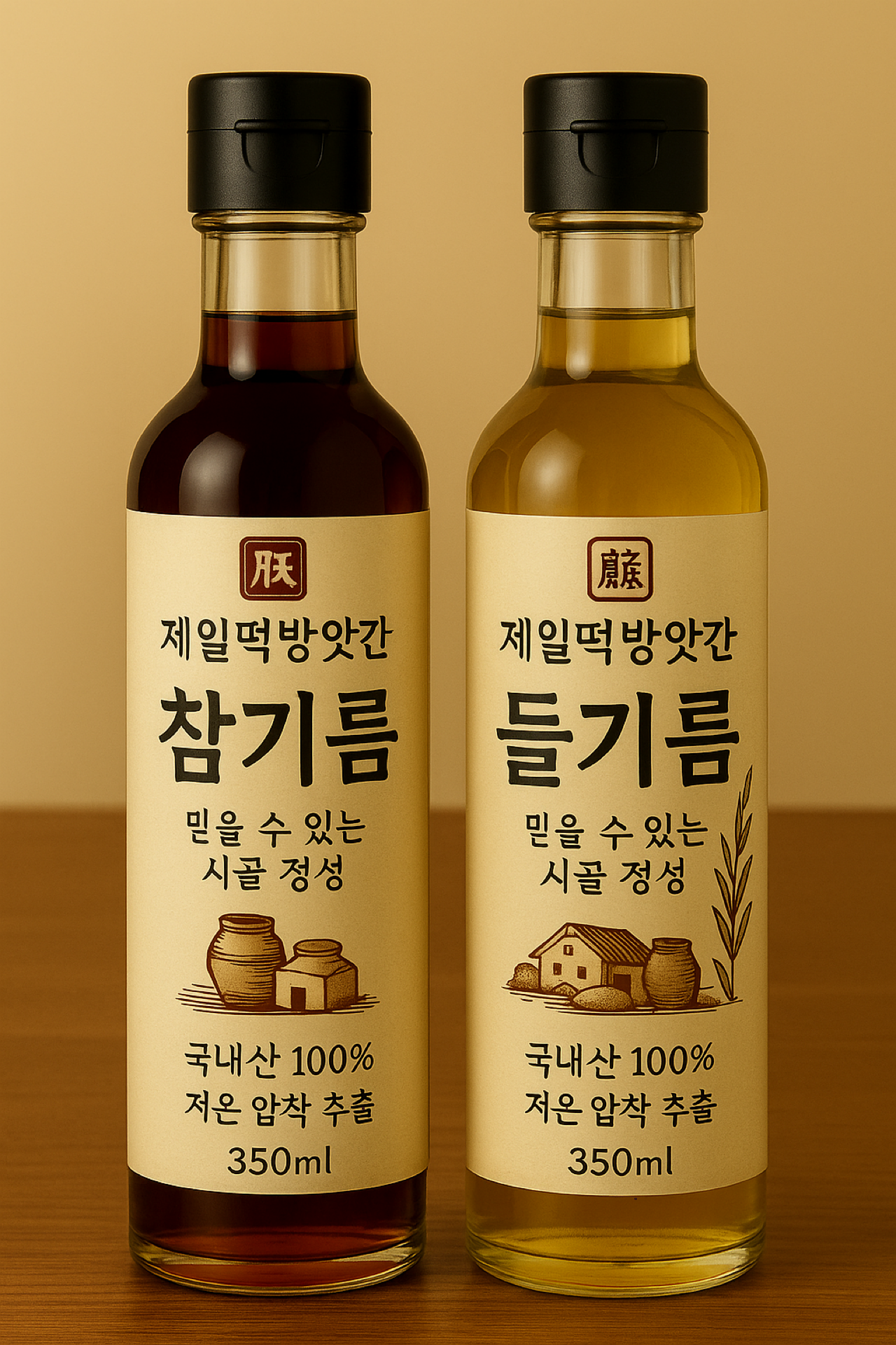 참기름/들기름 350ml x 2 국내산 100% 저온압착 선물세트 : 제일 떡 방앗간