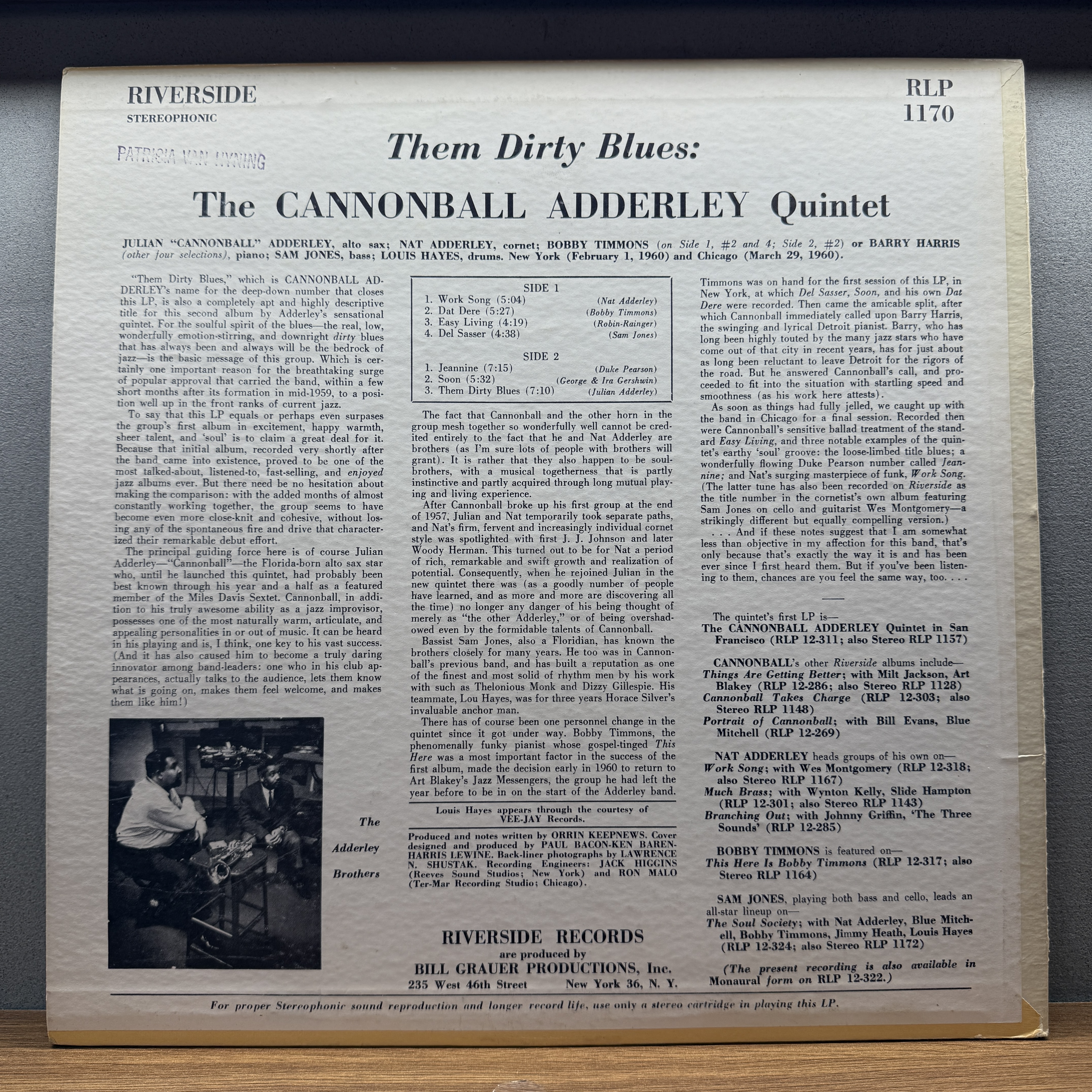[LP] The Cannonball Adderley Quintet – Them Dirty Blues (1960년 미국 스테레오 리프레스) : 코디드바이닐즈
