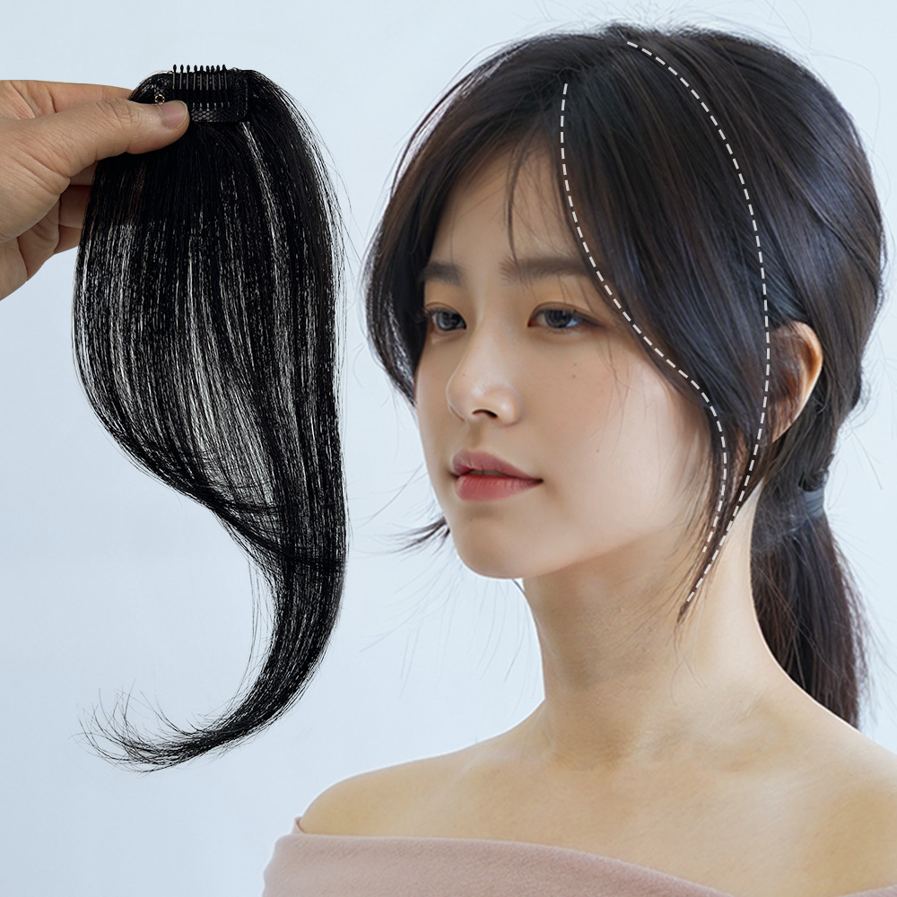 100% 인모가발 헤어피스 앞머리가발 여자부분가발 옆머리 똑딱이 붙임머리 2P : 에이위그 인모