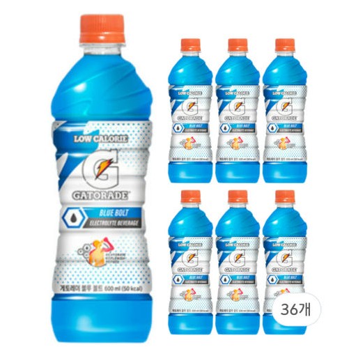 게토레이 이온음료 로우칼로리 블루볼트 600ml PET 36개 저칼로리 스포츠 드링크 : 담고마켓