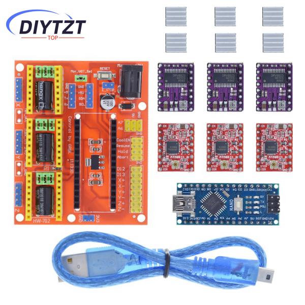 DIYTZT 1SET 3DV4 CNC 쉴드 V4 + Nano 3.0 + 3pcs DRV8825 또는 A4988 Arduino용 스테퍼 드라이버 세트 재포장 : 월드셀러하우스