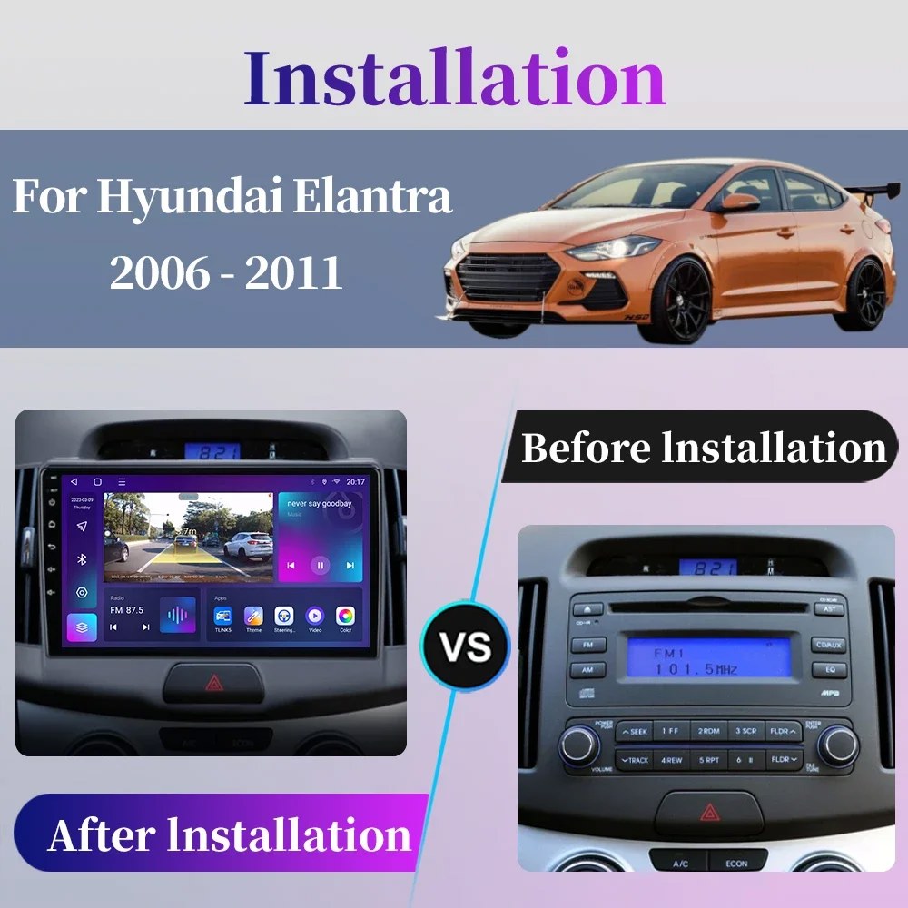 현대 엘란트라 2006 2007 2008 2009 2010 2011 차량 라디오 안드로이드... 내비게이션 GPS Carplay 터치 스크린 자동 스테레오 : 써틴월드쇼핑