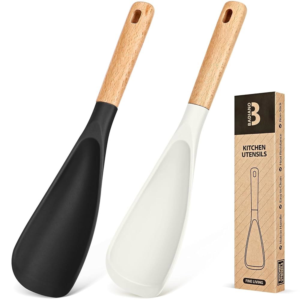 요리 스푼, 견고한 BPA 프리 매트 실리콘 및 서빙에 적합, 혼합, 스쿱, 스크랩용 나무 손잡이 스푼(블랙 앤 화이트, 11.4인치) : 대성코리아08