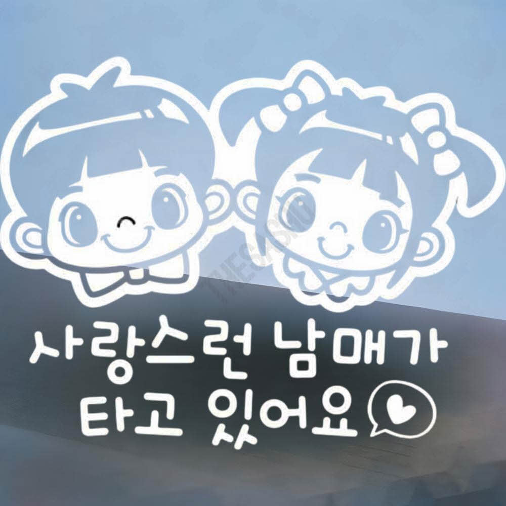행복한가족자동차스티커 자랑스러운남매차량꾸미기 자동차스티커 남매가타고있어요 화이트시트지 : 하사슈