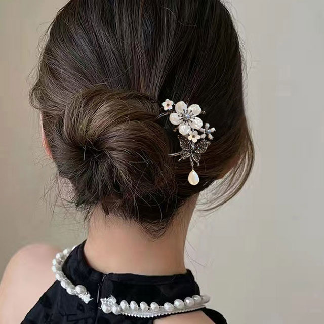 우아한 꽃 나비 비녀 웨딩 한복 뒤꽂이 : 투비백
