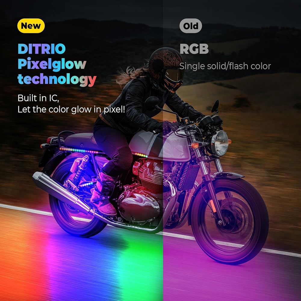 브레이크 턴 시그널이 포함된 22Pc 모터사이클 리드 언더글로우 키트, 디트리오 앱/RF 리모컨이 RGB 조명, 듀얼 존, 모터사이클용 12V 방수... 