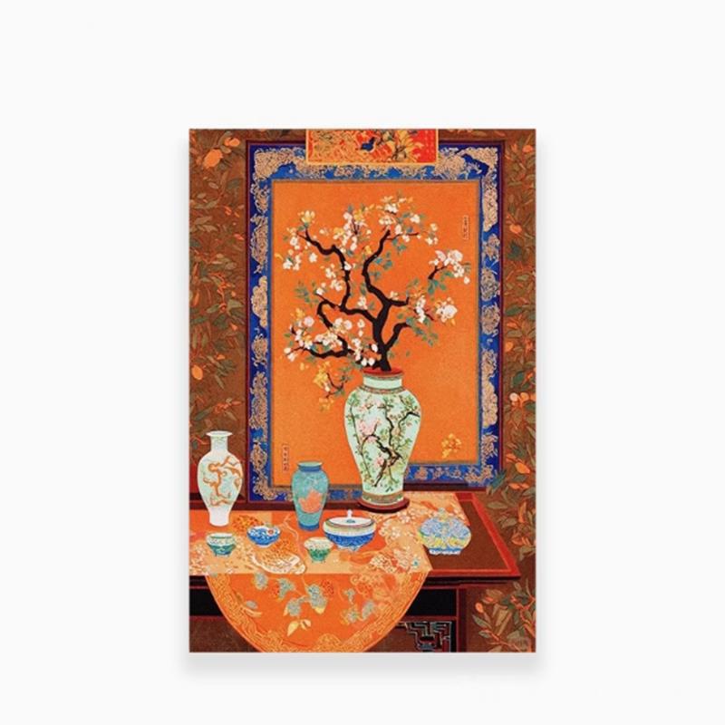 전통풍수그림 미적 조상당 다실 인테리어 레트로 국가풍 평화롭고 부드러운 거실 벽걸이 액자 : 플로이