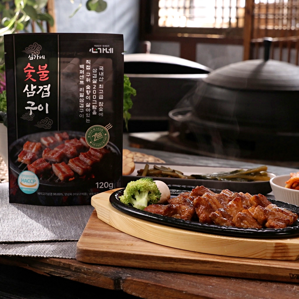 심가네 숯불삼겹구이 120g 7팩 양평 참숯 양념 돼지고기 삼겹살 양념육 돼지구이 : 인포벨홈쇼핑