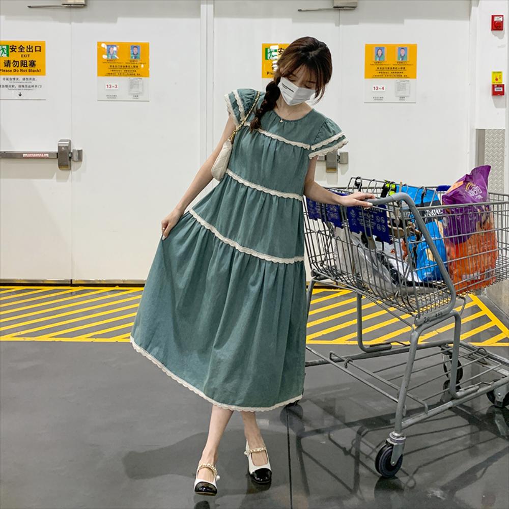 여성 여름 데님 원피스 철 배를 가려주 플라잉 슬리브 로 잊게 해주고 날씬해 보이게 해주며 : 시애틀시골총각