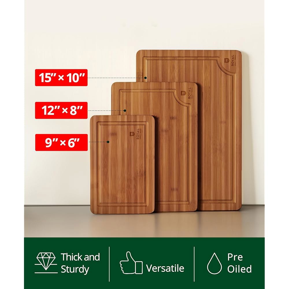 로얄 크래프트 우드 주방 식사 준비 및 서빙용 나무 도마 - 깊은 주스 홈 측면 손잡이가 : LeBonheurShop