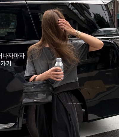 (전체당일) 프리미엄 아웃핏 더블티 라운드 레이어드 반팔 티셔츠 : 스튜디오 안느