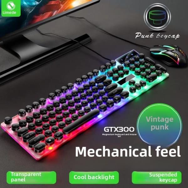 Limei GTX300 펑크 에디션 홈 컴퓨터 비즈니스 사무실 유선 키보드 마우스 콤보용 빛나는 세트 : 우현상사3