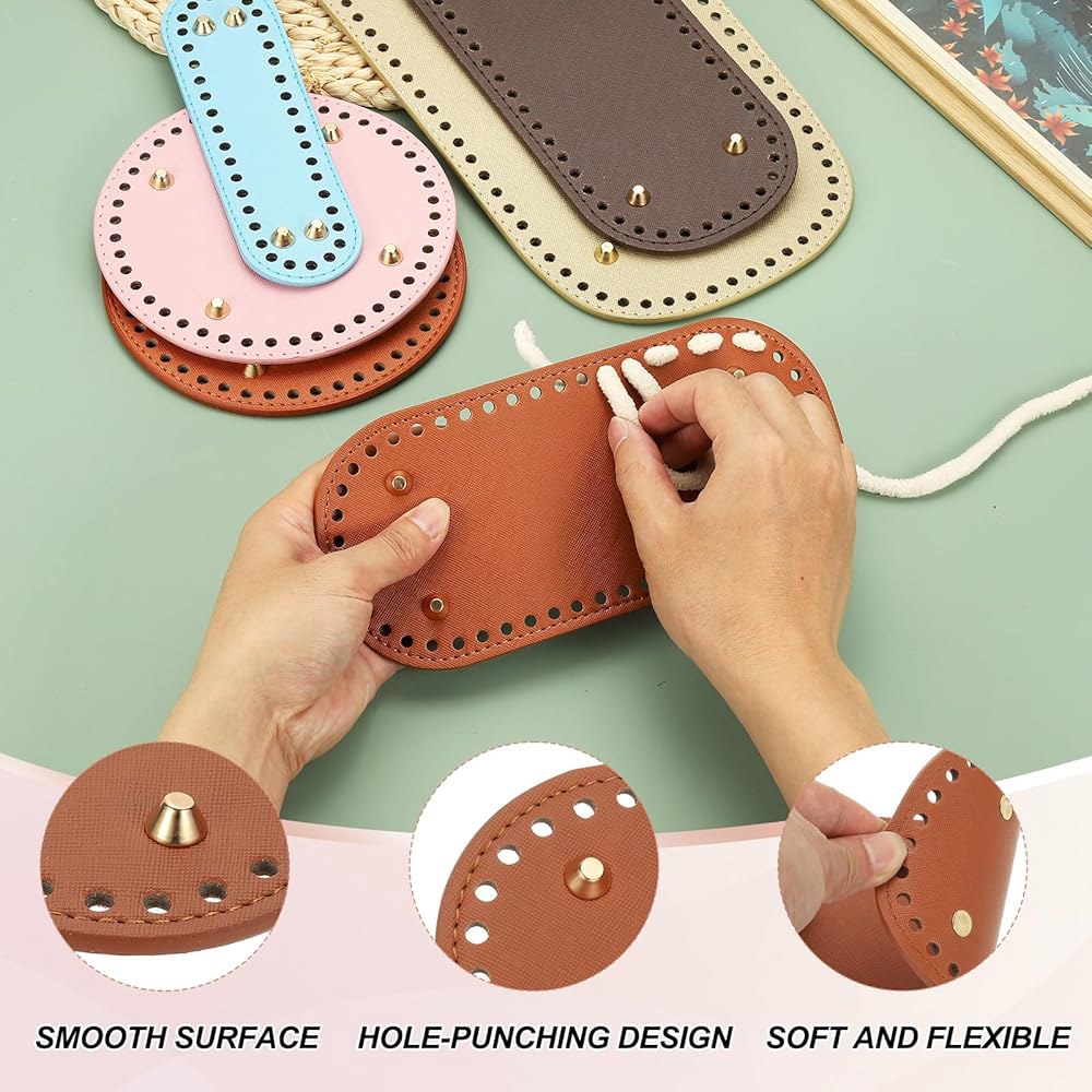 메카닉스티 2Pcs 크로셰 백 하단, 5.9 x11.8 타원형 지갑 하단 가죽... 패드, 구멍이 있는 DIY 핸드백 제작 용품용 쿠션 베이스, 커피 : 메이크인랩