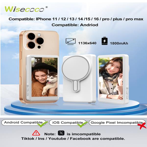 Wisecoco 스마트 폰용 무선 자기 전화 셀카 모니터 iPhone Android 카메라 Vlog 라이브 : 신흥물류유통상사
