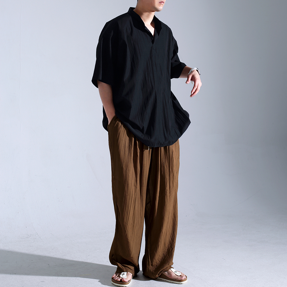 남자 반팔셔츠 오버핏 오픈카라 여름 차이나카라 셔츠 : 젠틀스탠스