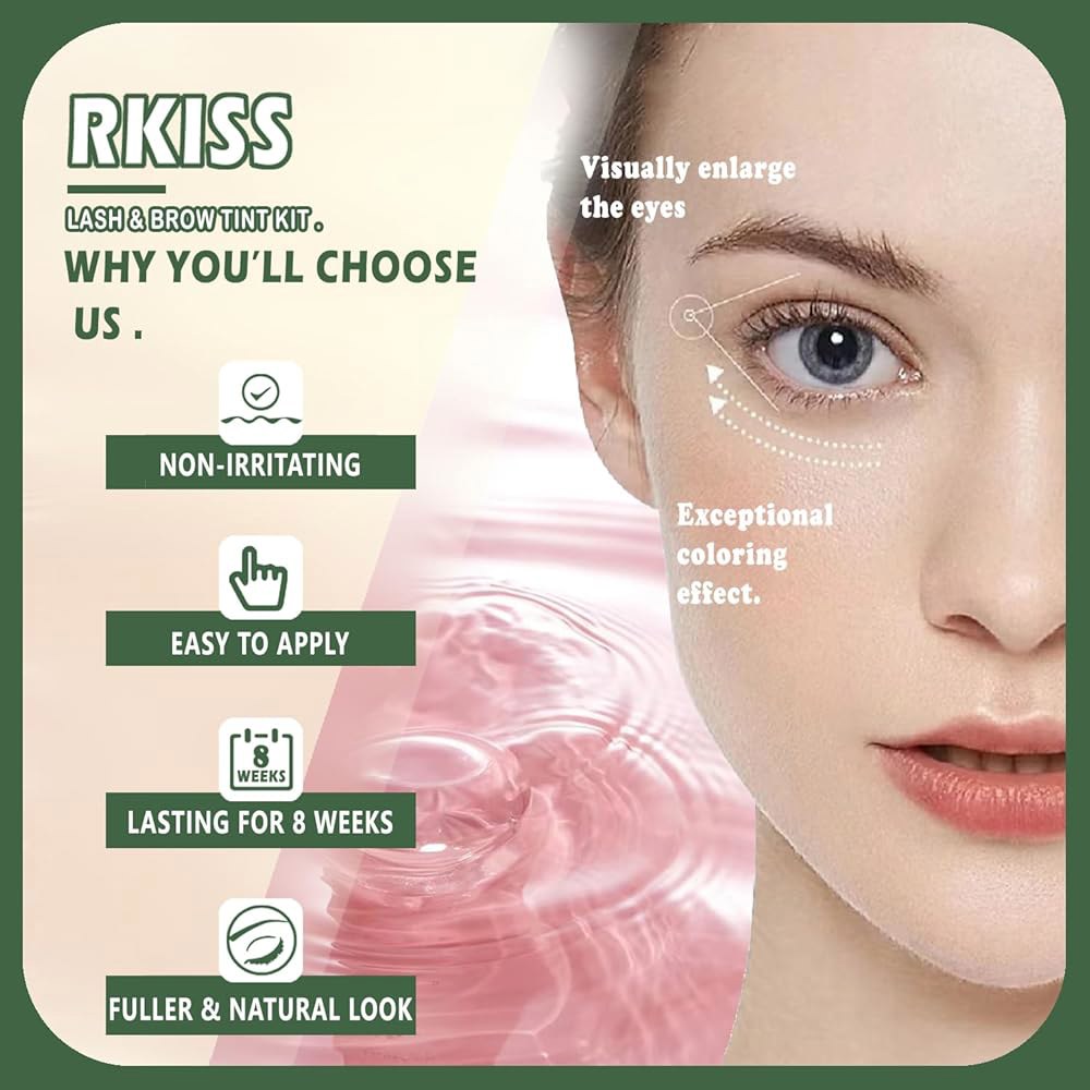 RKISSBEAUTY 블랙 앤 브라운 눈썹 속눈썹 컬러 키트 8주간 지속 가능 가정 또는 살롱 사용 최대 8회 적용 브러시 포함 안전하고 사용하기... 