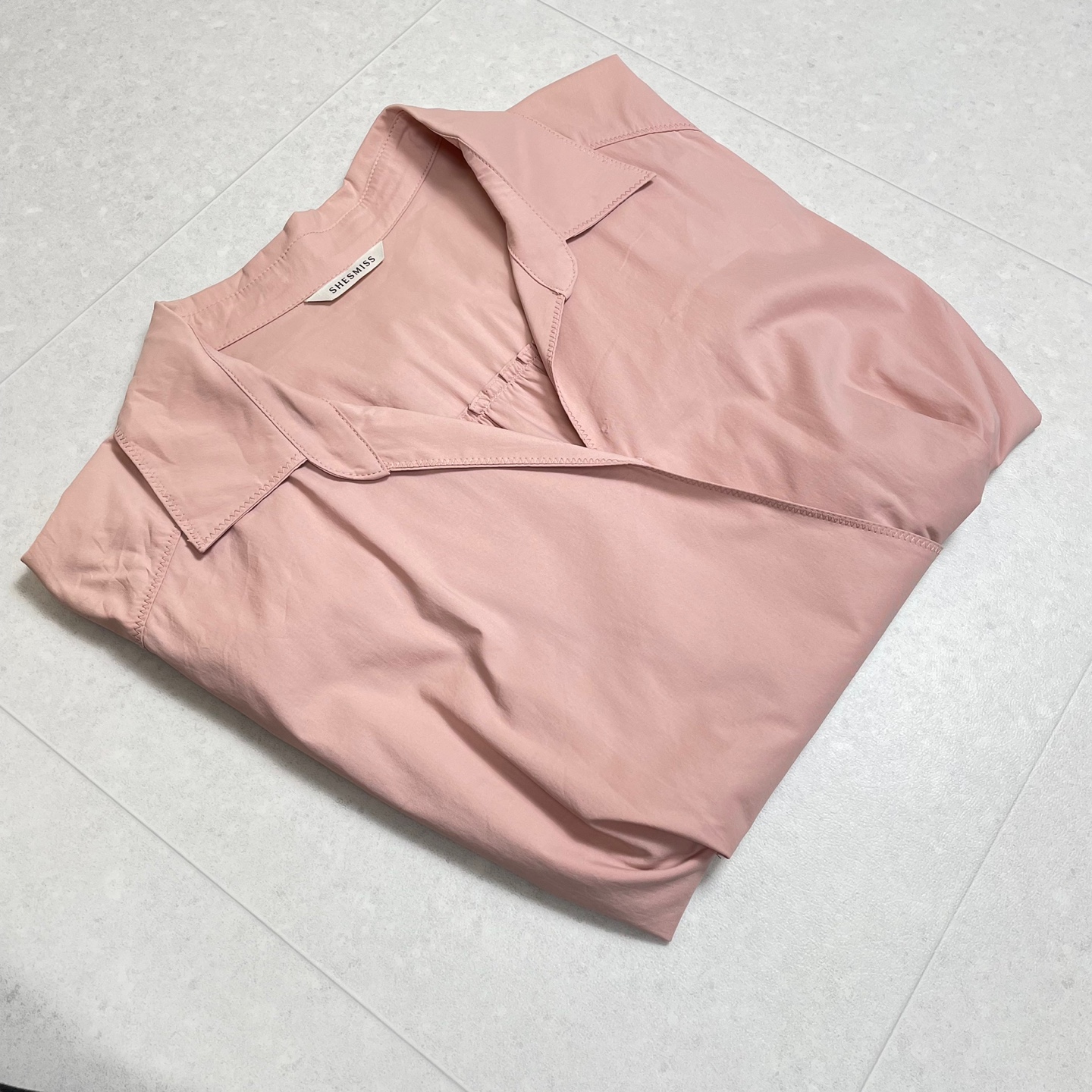 쉬즈미스 SHESMISS 카라 반팔 블라우스 연핑크 66 : 올드앤뉴 빈티지