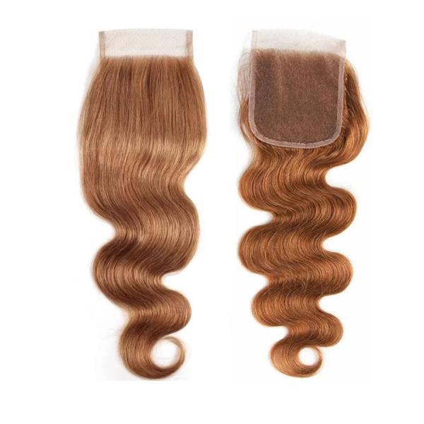 여성가발#30 브라운 레이스 클로저 4X4 투명 18 인치 버진 헤어 프리 파트 Pre Plucked Dark Brown Body Wave Closure : 루츠몰15