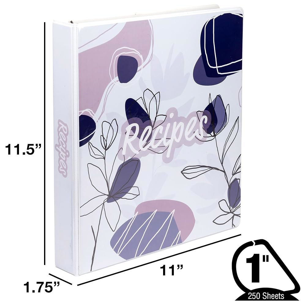 삼실 레시피 바인더 전체 페이지 8.5 x 11 키트, 1 인치 D-링, 미드나잇 블룸 디자인 : 글로벌바이1