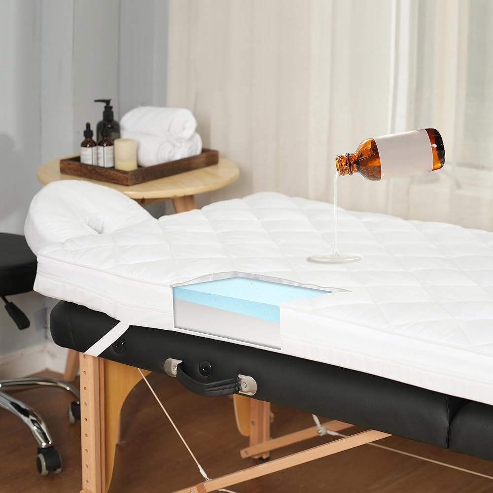 3 2인치 래시 침대 토퍼 세트, 젤 메모리 폼 마사지 침대 토퍼, 방수 플러피 베개 커버 스파 에스테틱 , 화이트 마사지 테이블 토퍼 및 페이스... 