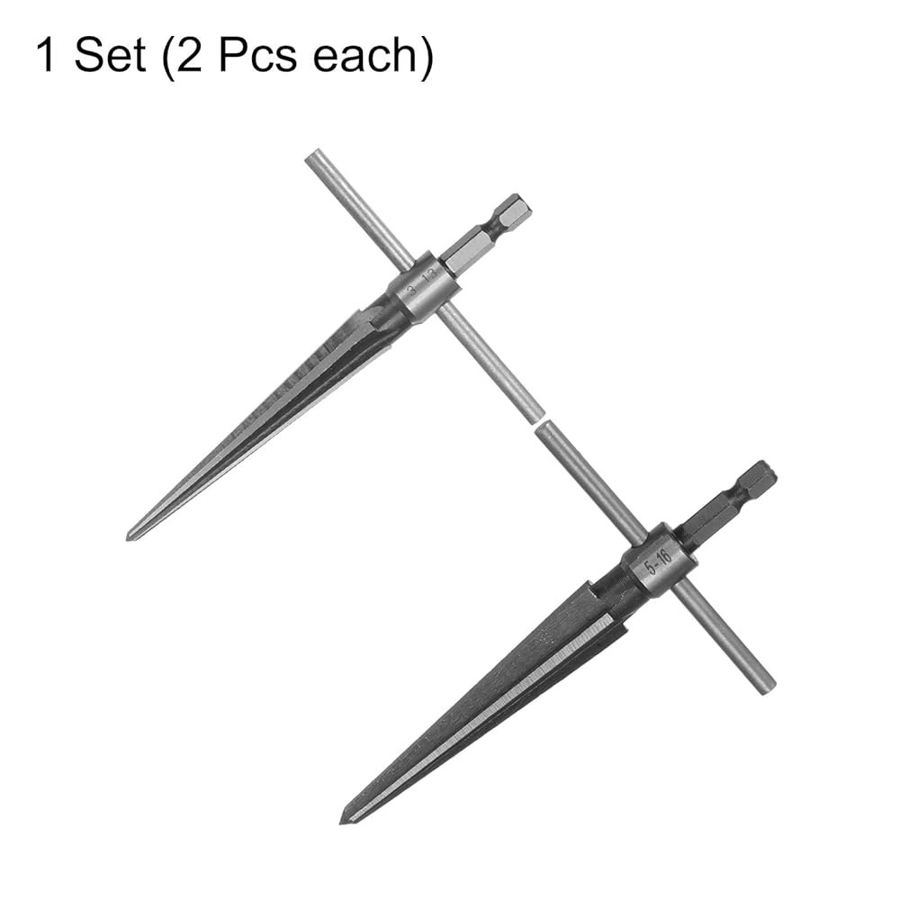 2pcs 테이퍼 핸드 리머 세트 1/8 -1/2 (3-13mm) 3/16 -5/8 (5-16mm) T 핸들 6 플루트 챔퍼 리밍 기타 브리지 핀 홀 우드 금속 : 스마트패킹