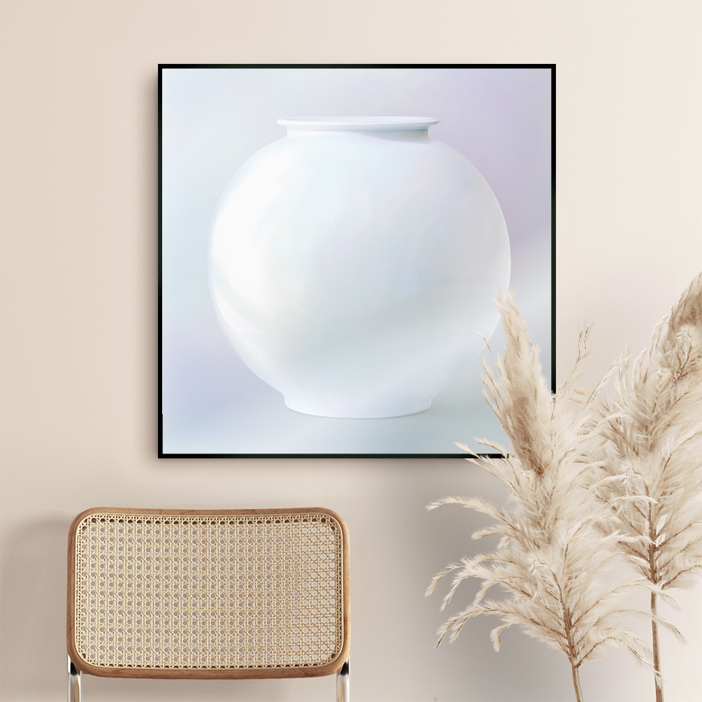 [자청월] 부귀와 재물운 담은 자색 청색 진주빛 달항아리 그림 거실 현관 인테리어 90x90cm 대형, 블랙 무광 알루미늄 액자 : 취향의숲