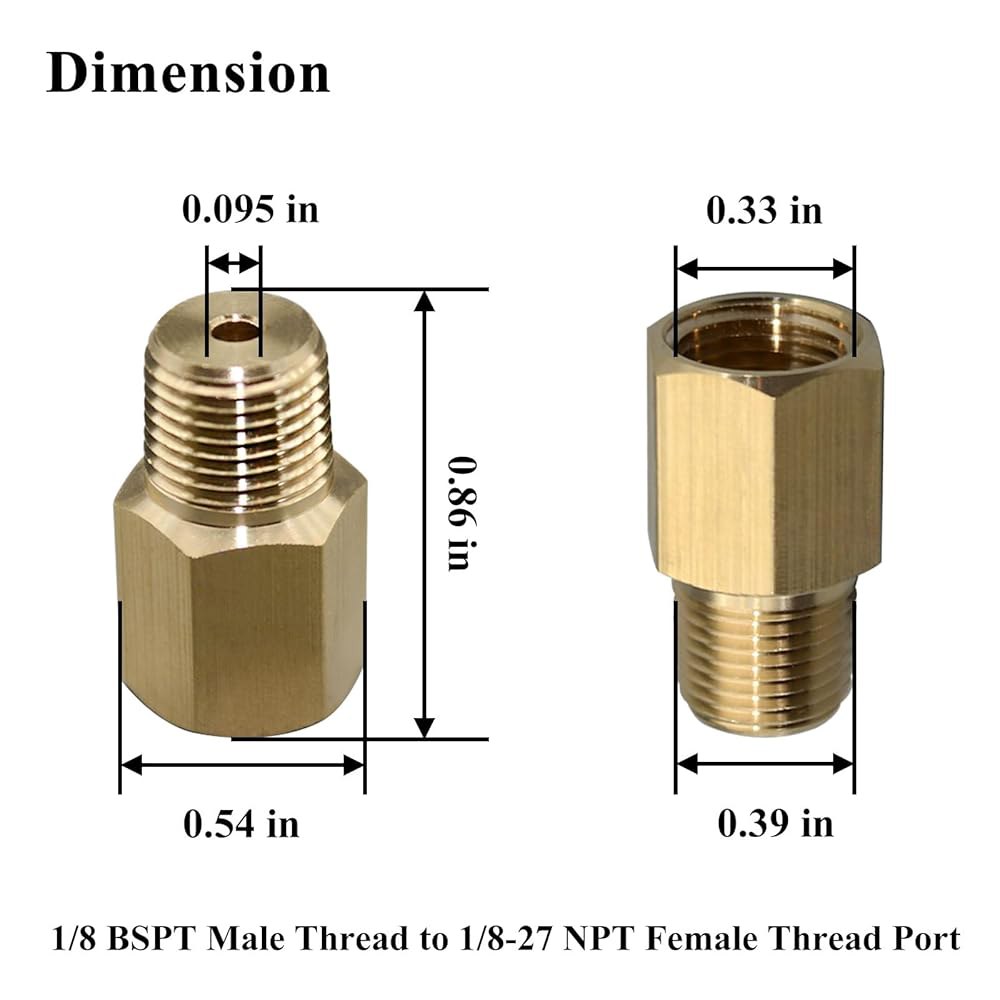 Zeiboat 2PCS 1/8 BSPT 수컷 ~ 1/8-27 NPT 암컷, 게이지용 어댑터 : 우성상회
